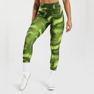 Gymshark Power Regular Leggings Moss Olive Print Size Medium
